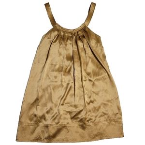BCBG womens tan 100% silk pleaded collar w/ adjustable straps dress size small